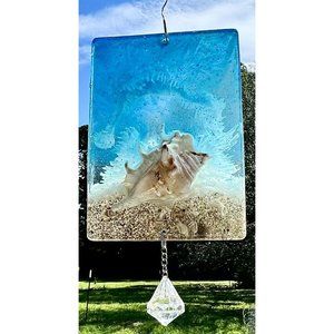 SunCatcher Beach ResinArt with Sea Shells and Crystal Hanging Sun Catcher
